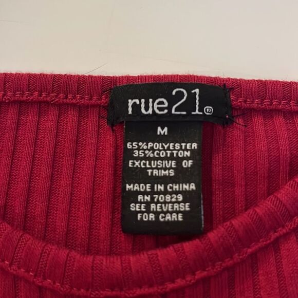 RUE 21 red spaghetti strap top. Ribbed w/faux front buttons & low neckline - Picture 7 of 9